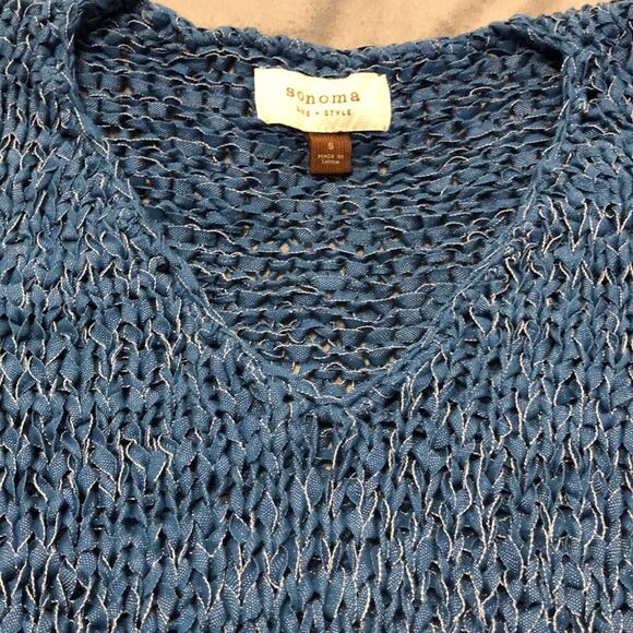 Sonoma Blue V-neck open weave sweater Woman Size Small Long Sleeve - Picture 6 of 7